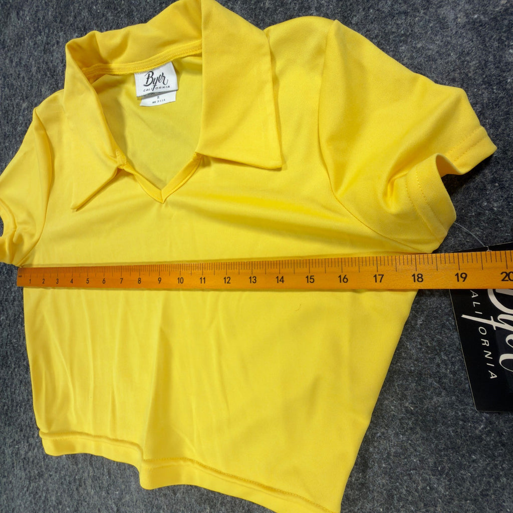 Byer California Vintage 90s Crop Polo Top Womens M Yellow Polyester NWT - take2supply