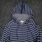 Erin London Womens L Navy White Striped Zip Hoodie Bell Sleeve Pockets NWT - take2supply