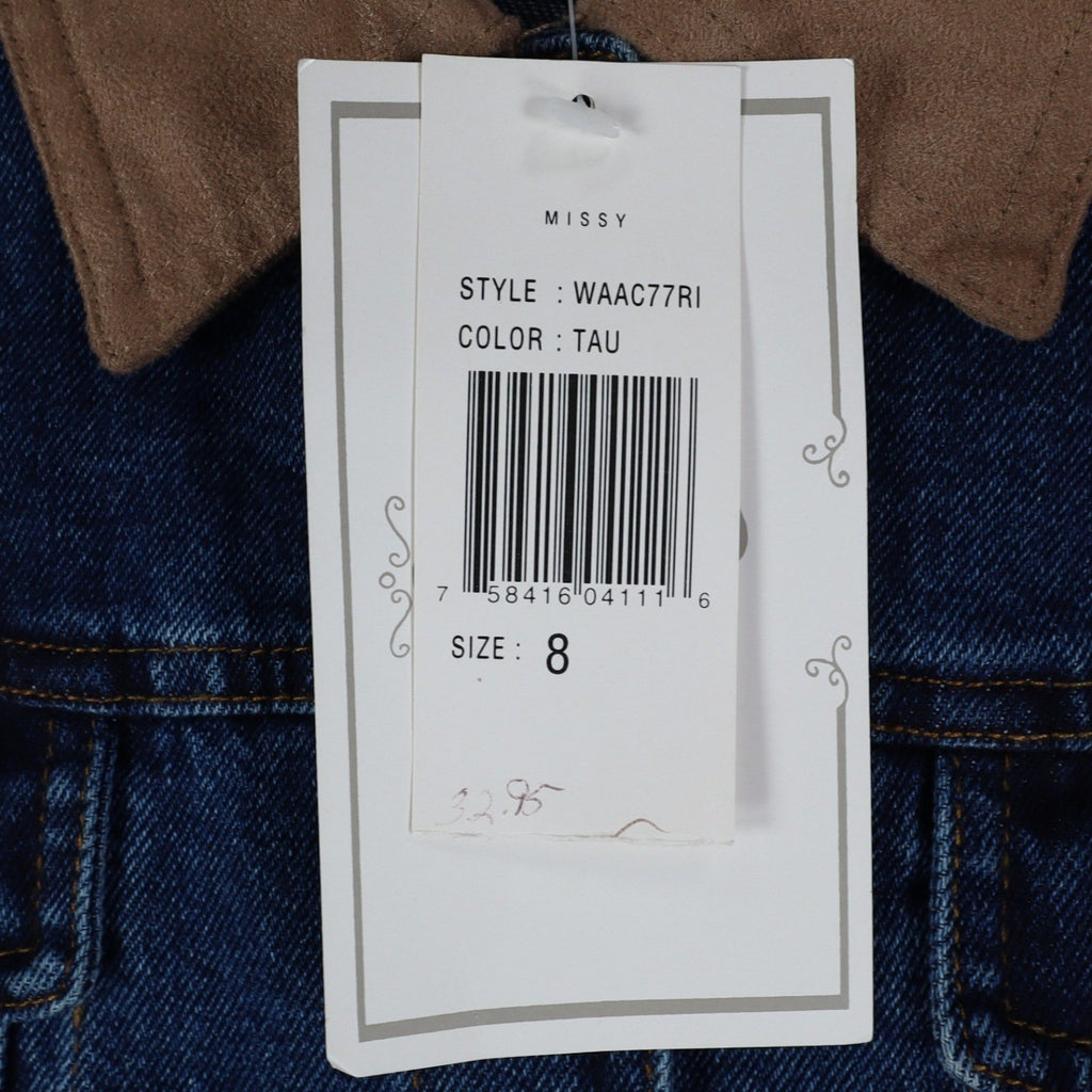 Studio Ease Denim Jacket Womens 8 Blue Cotton Faux Suede Collar WAAC77RI NWT - take2supply
