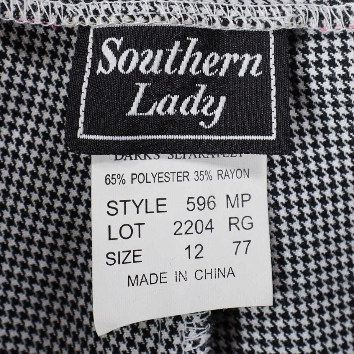 Southern Lady Houndstooth Dress Pants Womens 12 Petite Black White Pleated New - take2supply
