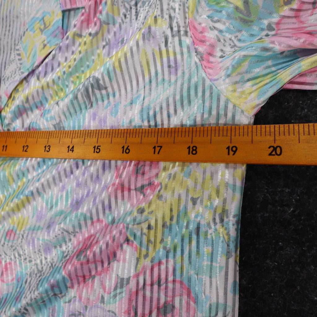 Donnkenny Blouse Womens 12 Vintage 90s Pastel Floral Sheer Stripe Button Up USA - take2supply
