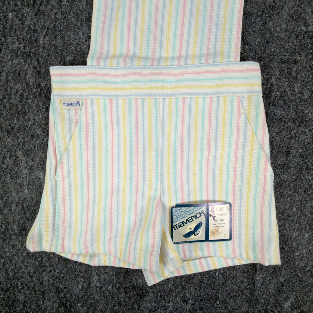 Maverick Vintage 80s Striped Shortalls Girls 4 Reg White Pastel NWT Deadstock - take2supply