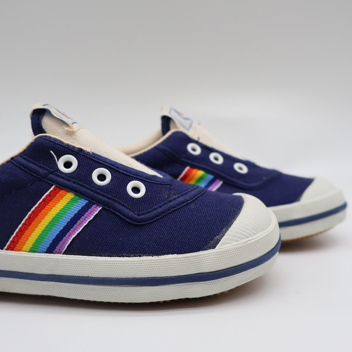 AAU Ruff Necks Scooter Shoes 10.5 Vintage Deadstock Navy Rainbow Canvas Sneakers - take2supply