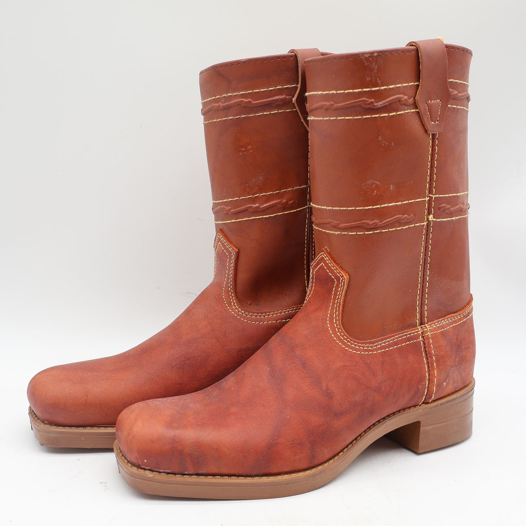 Acme Vintage Cowboy Boots Mens 5.5 D Tan Leather Western Square Toe 2418 USA - take2supply