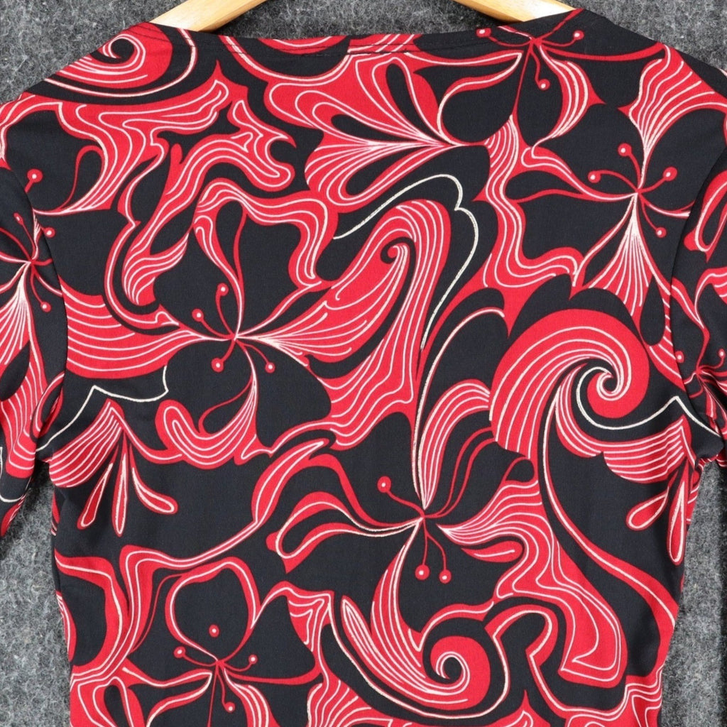A. Byer Top Womens Small Y2K Red Black Swirl Metallic Knot Front 2-in-1 Layered - take2supply