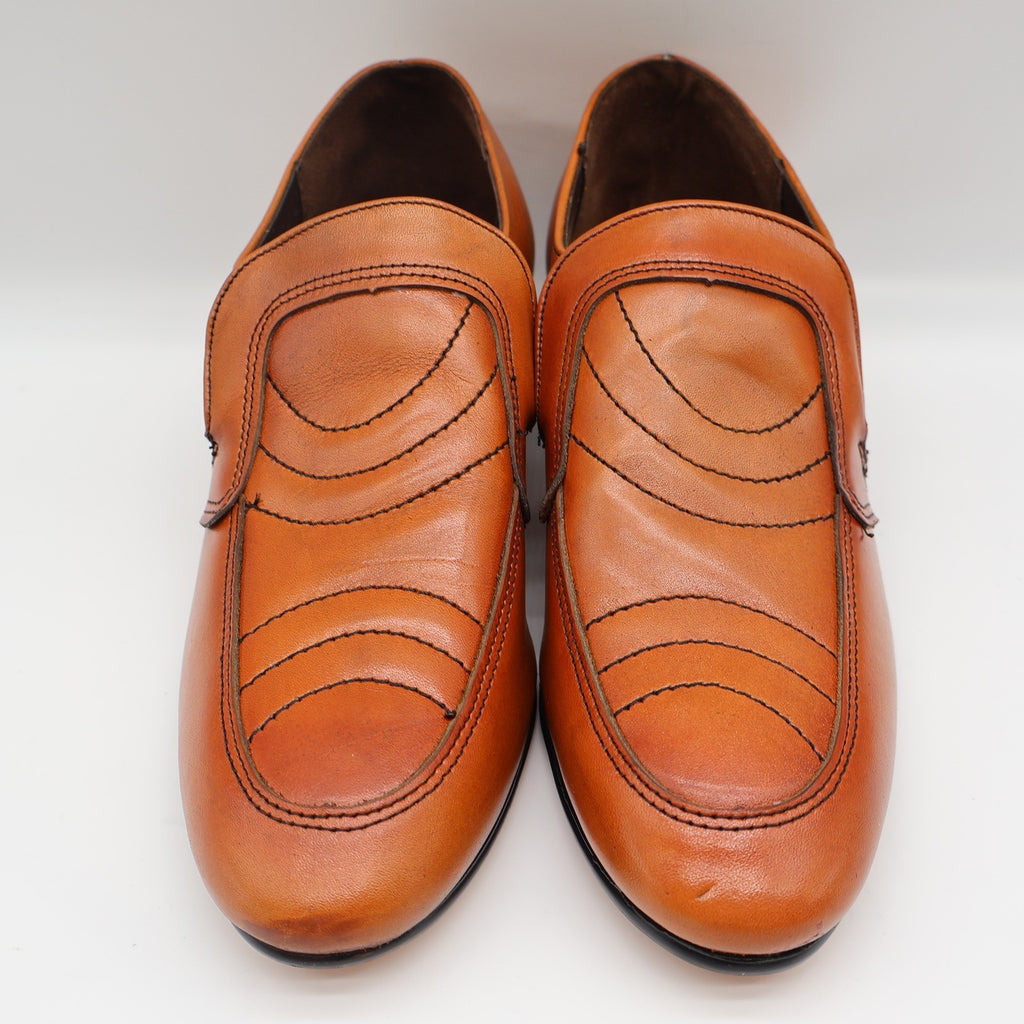 James Pepper Loafers Mens 7 D Vintage 70s Cognac Leather Deadstock USA 44041 - take2supply