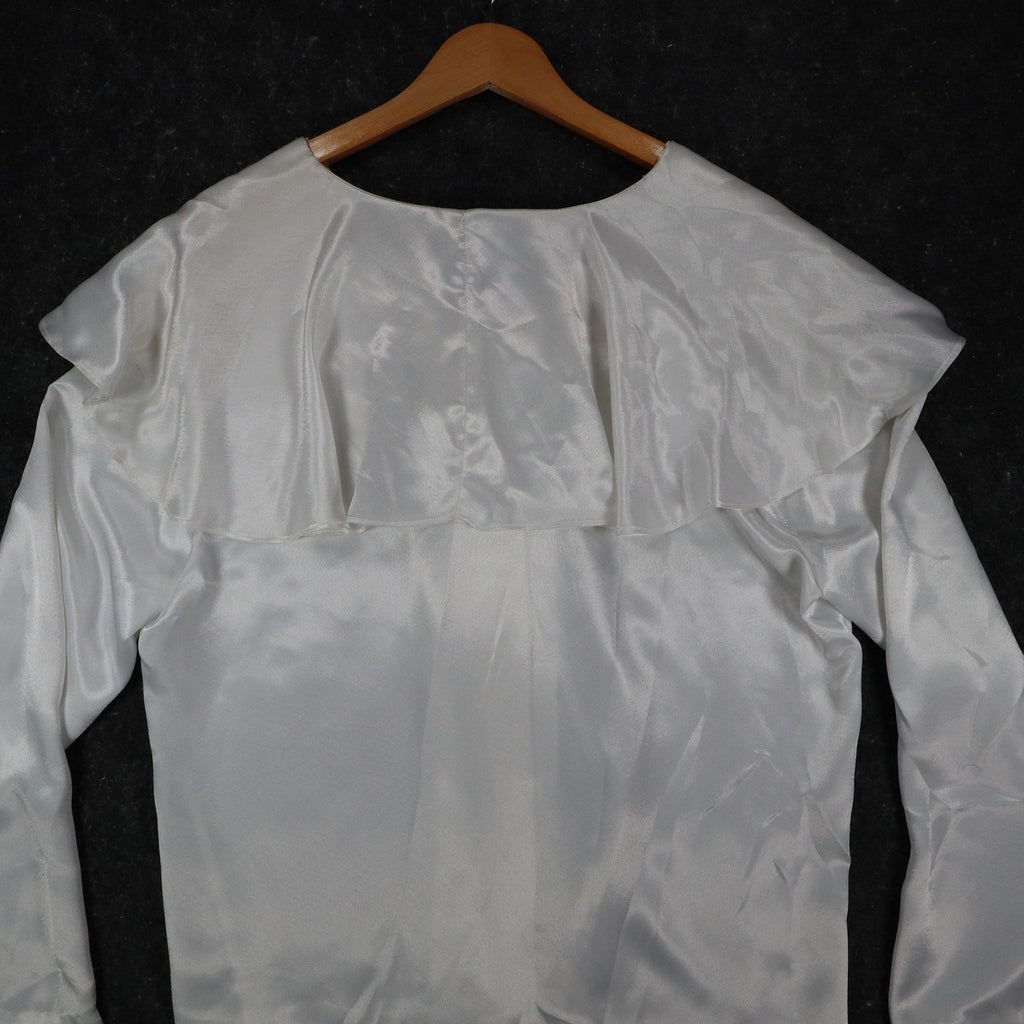 Laura Mae Blouse Womens 12 Vintage 80s White Satin Sailor Collar Tie Neck 6620 - take2supply