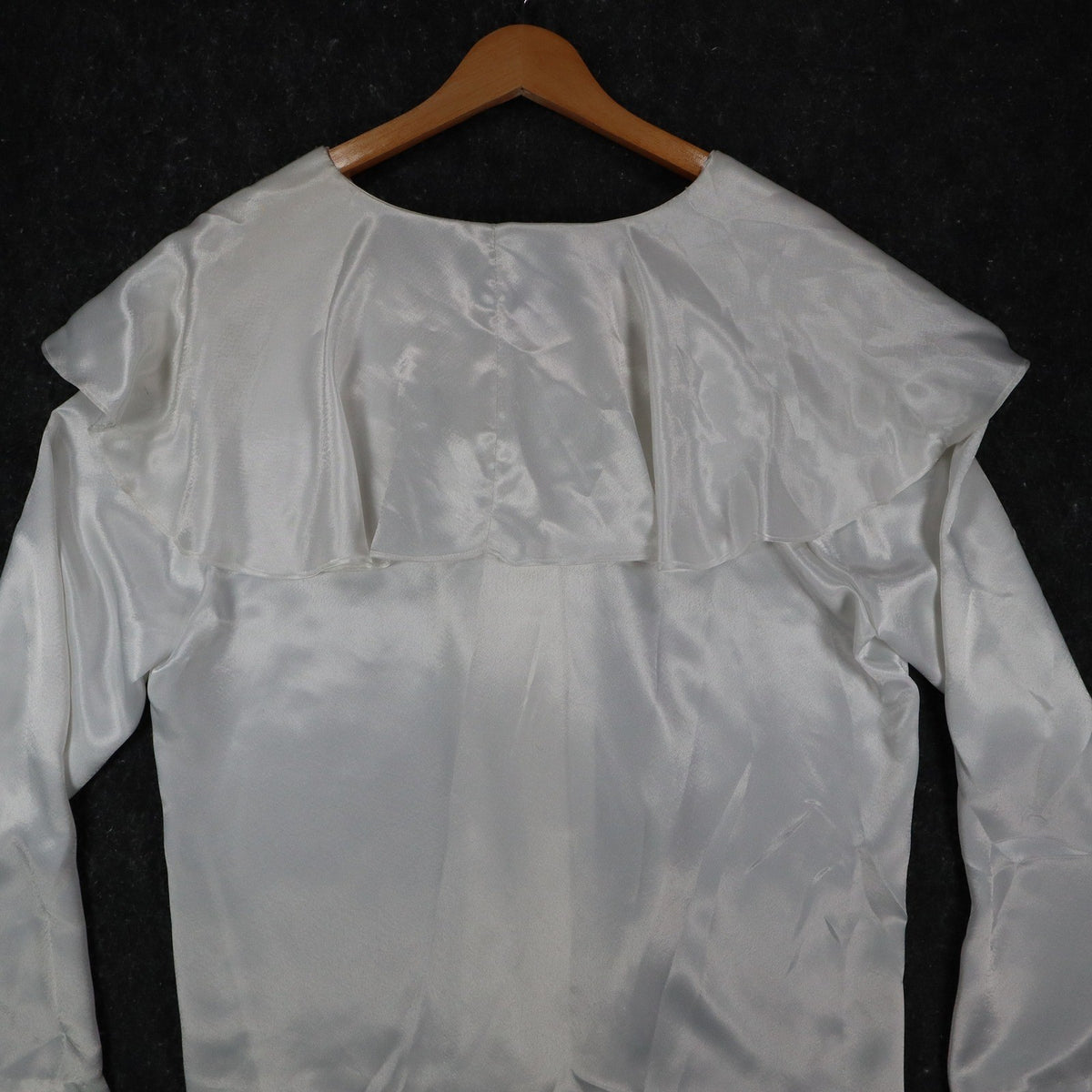 Laura Mae Blouse Womens 12 Vintage 80s White Satin Sailor Collar Tie Neck 6620 - take2supply