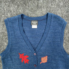 Southern Lady Vintage Sweater Vest Womens M Blue Leaf Embroidered Deadstock NWT - take2supply