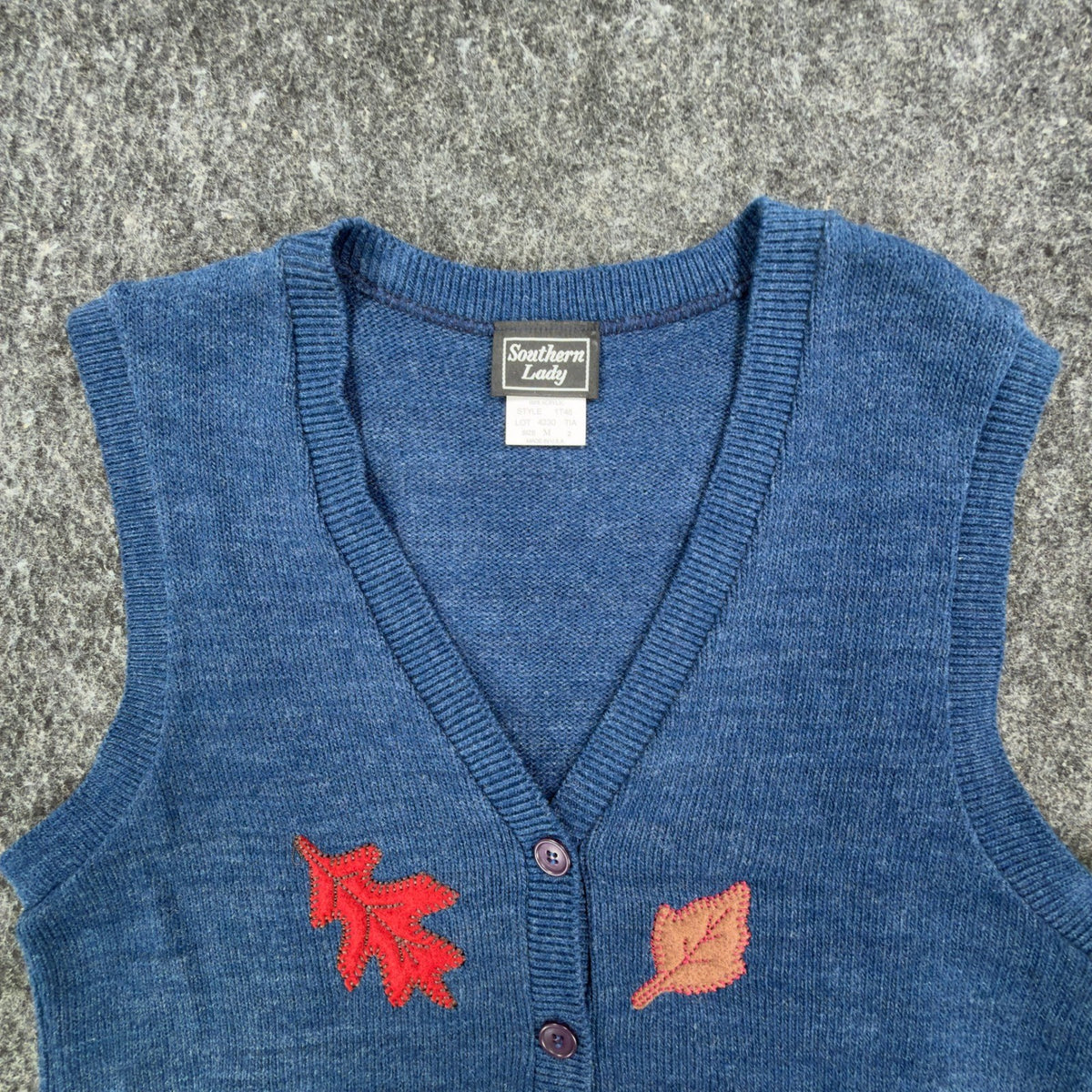 Southern Lady Vintage Sweater Vest Womens M Blue Leaf Embroidered Deadstock NWT - take2supply