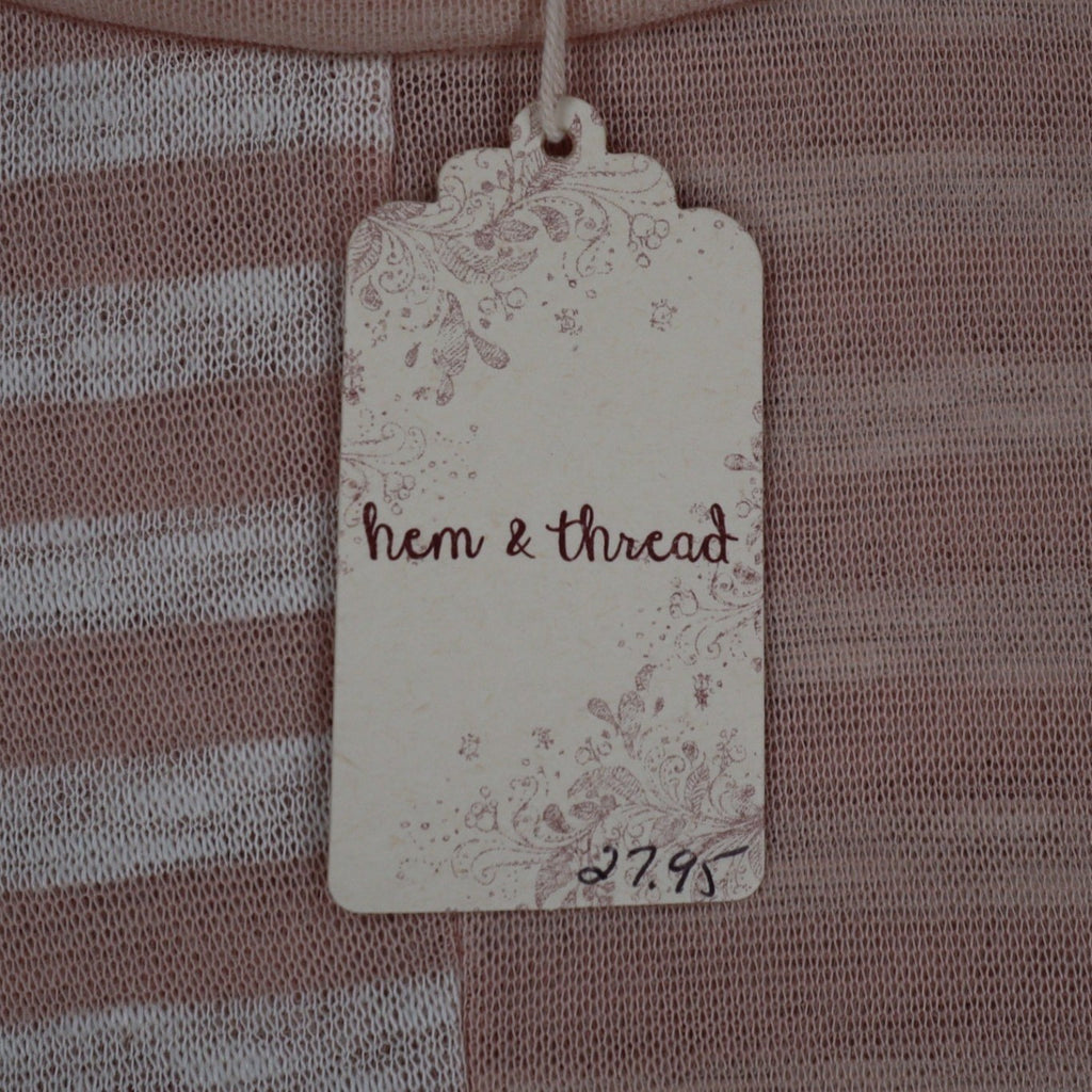 Hem & Thread Top Womens M/L Pink White Striped Oversized Knit Dolman Sleeve Tee - take2supply
