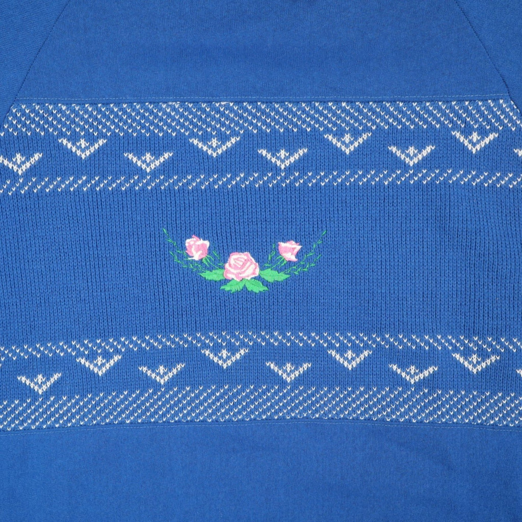 Great Lakes Apparel Sweatshirt Womens Medium Vintage 90s Blue Floral Embroidered - take2supply