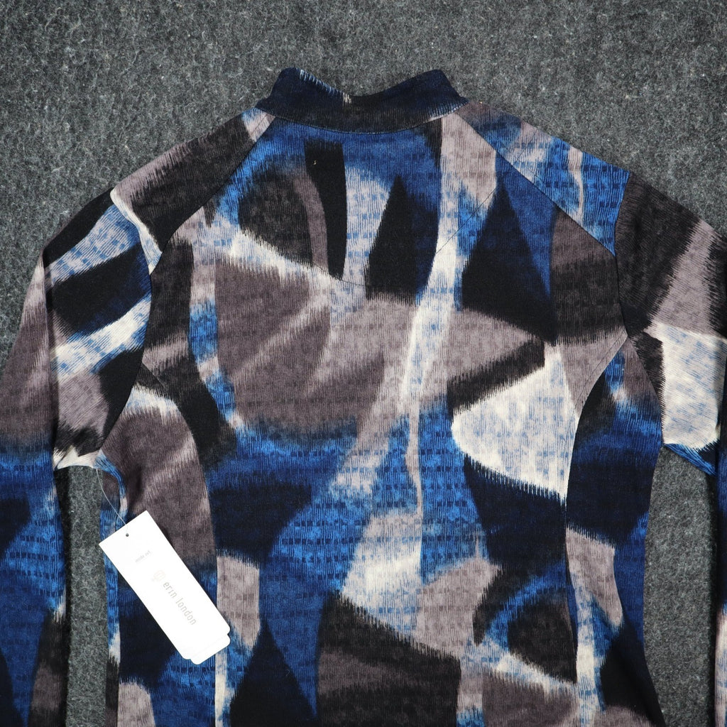 Erin London Women Medium Full Zip Jacket Blue Grey Abstract Grid Search 96455 - take2supply