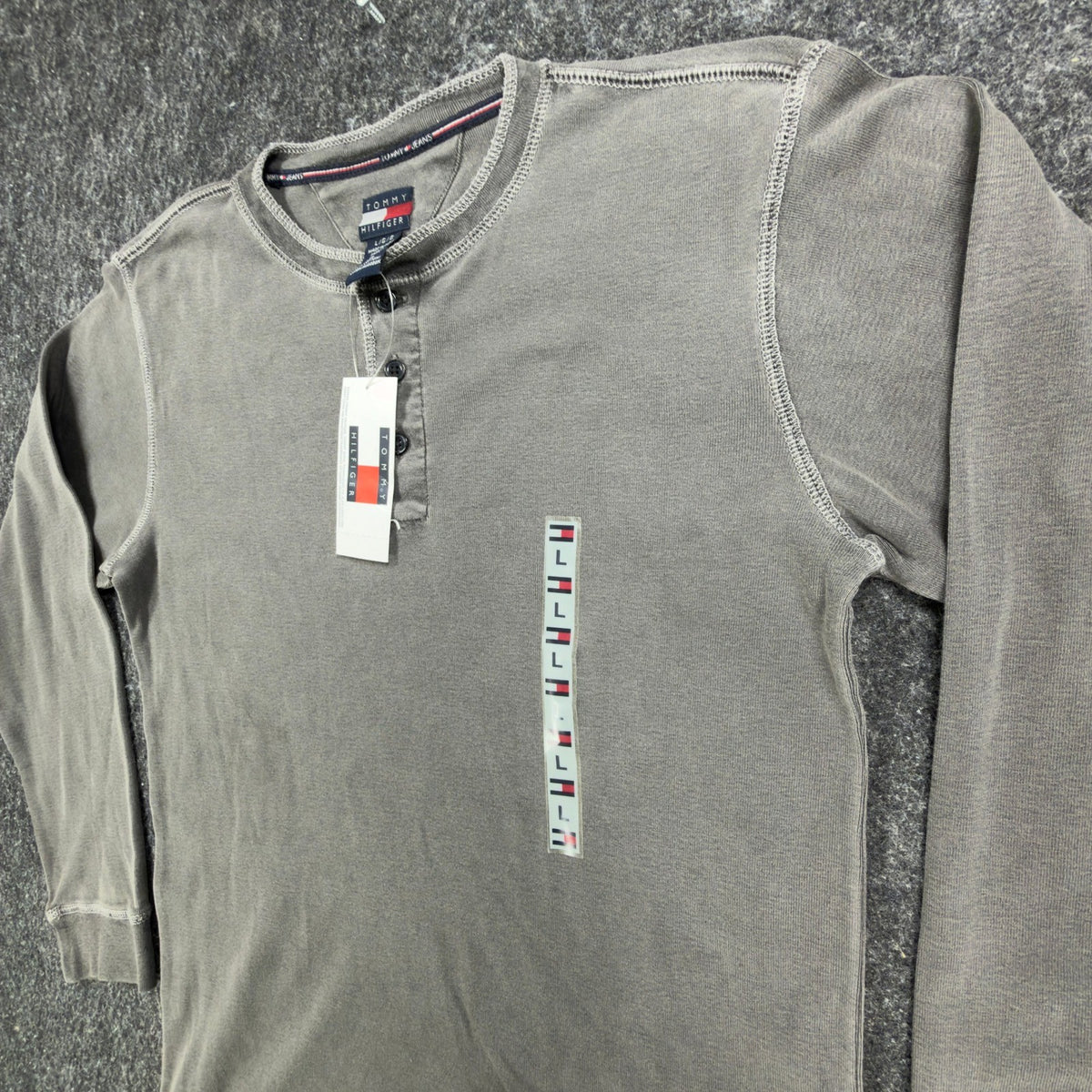 Tommy Hilfiger Y2K Henley Shirt Boy L Gray Cotton Long Sleeve NWT C467 - take2supply