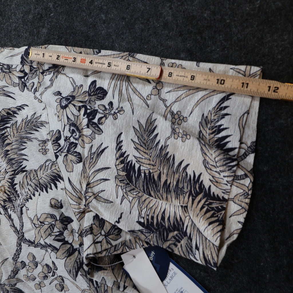 Bugle Boy Classics Button Up Shirt Mens XL Beige New Silk Rayon Tropical Floral - take2supply