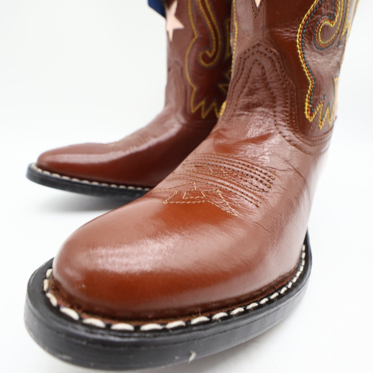 Acme Western Boots Childs 1 D Brown Star Inlay Leather New In Box Vintage Style - take2supply