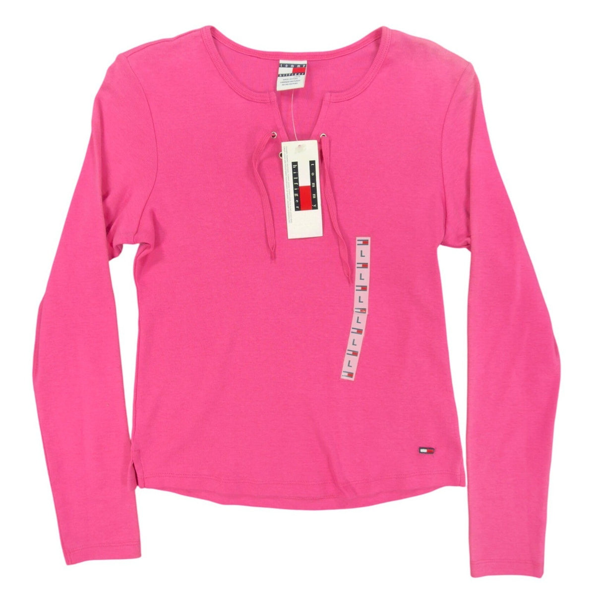 Tommy Hilfiger Y2K Lace Up Top Girls Large Pink Cotton NWT Vintage 2000s - take2supply