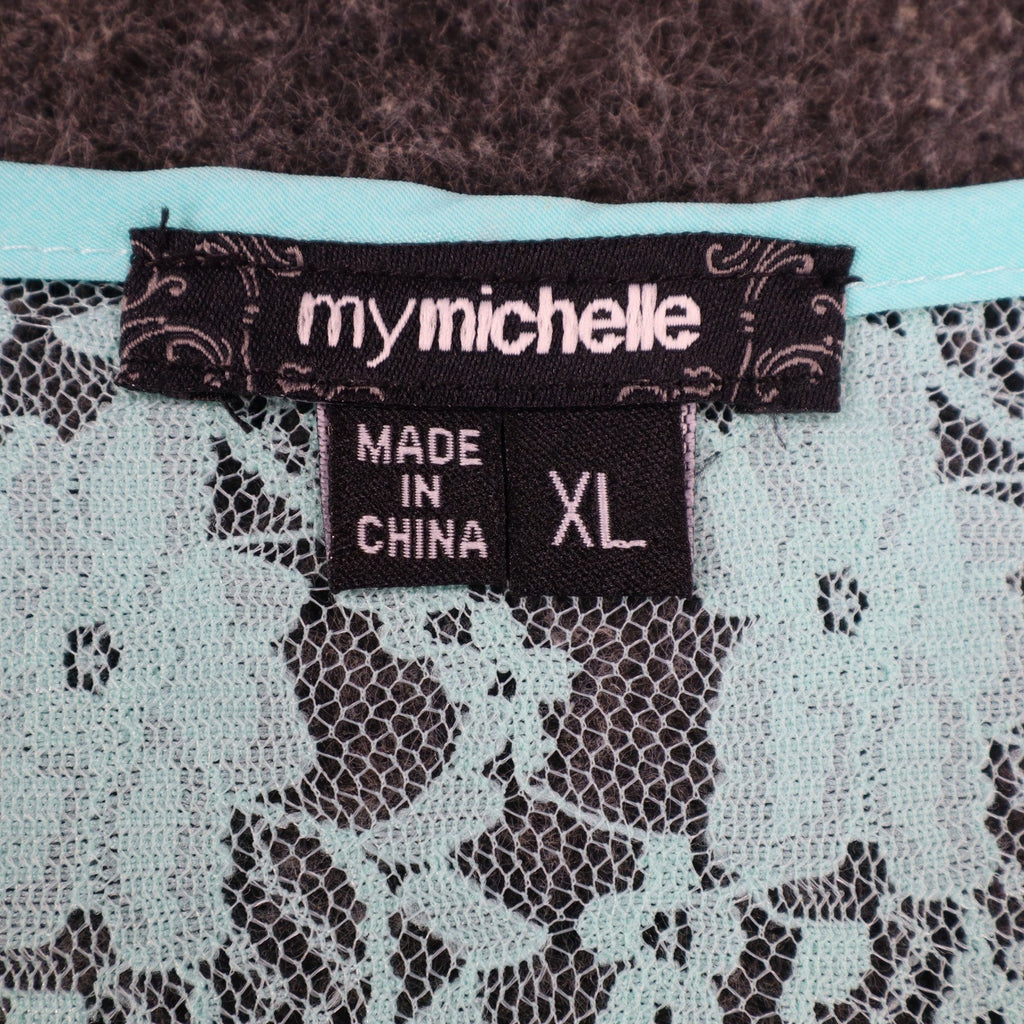 mymichelle Blouse XL Womens Aqua Blue Lace Back Scarf Print Sleeveless Top NEW - take2supply