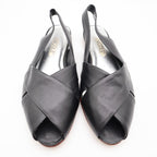 Nicole Bridget Sandals Women 9 Black Leather Slingback Flat Peep Toe Vintage y2k - take2supply