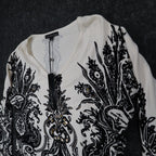 Pierri New York V-Neck Sweater Womens Size M Black White Embellished Baroque - take2supply