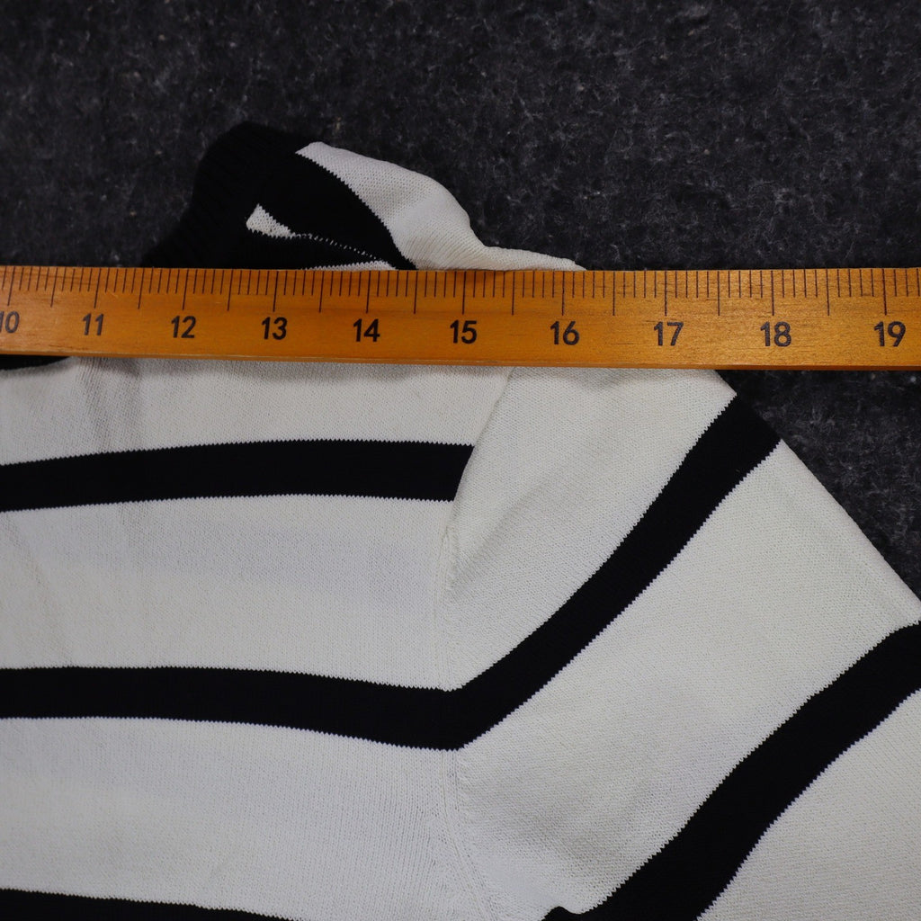 Lanalee Montreal Sweater Womens Large Black White Striped Colorblock Zip Back - take2supply