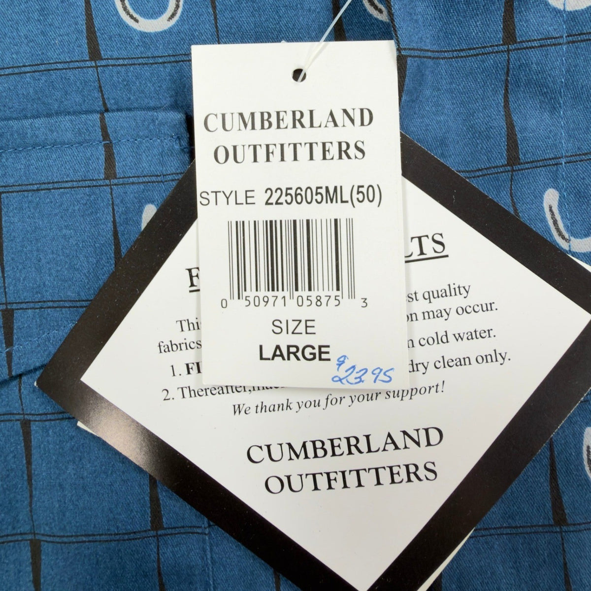 Cumberland Outfitters Western Shirt Mens Large Blue Horseshoe Cotton NWT - take2supply
