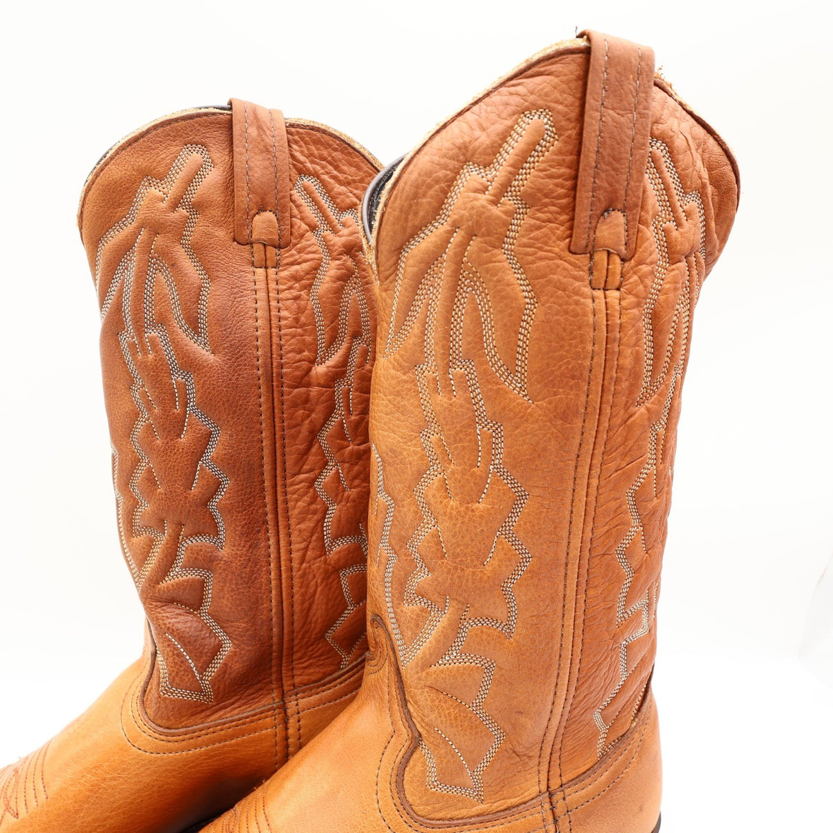 American West Trading Cowboy Boots Mens 9 D Walnut Deertan Leather Made in USA - take2supply