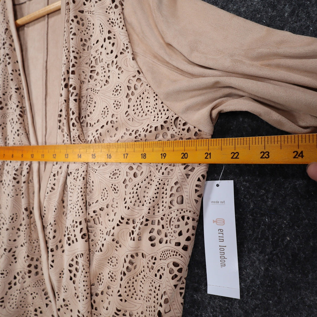 Erin London Open Front Jacket Medium NWT Sand Faux Suede Laser Cut Eyelet C1085 - take2supply