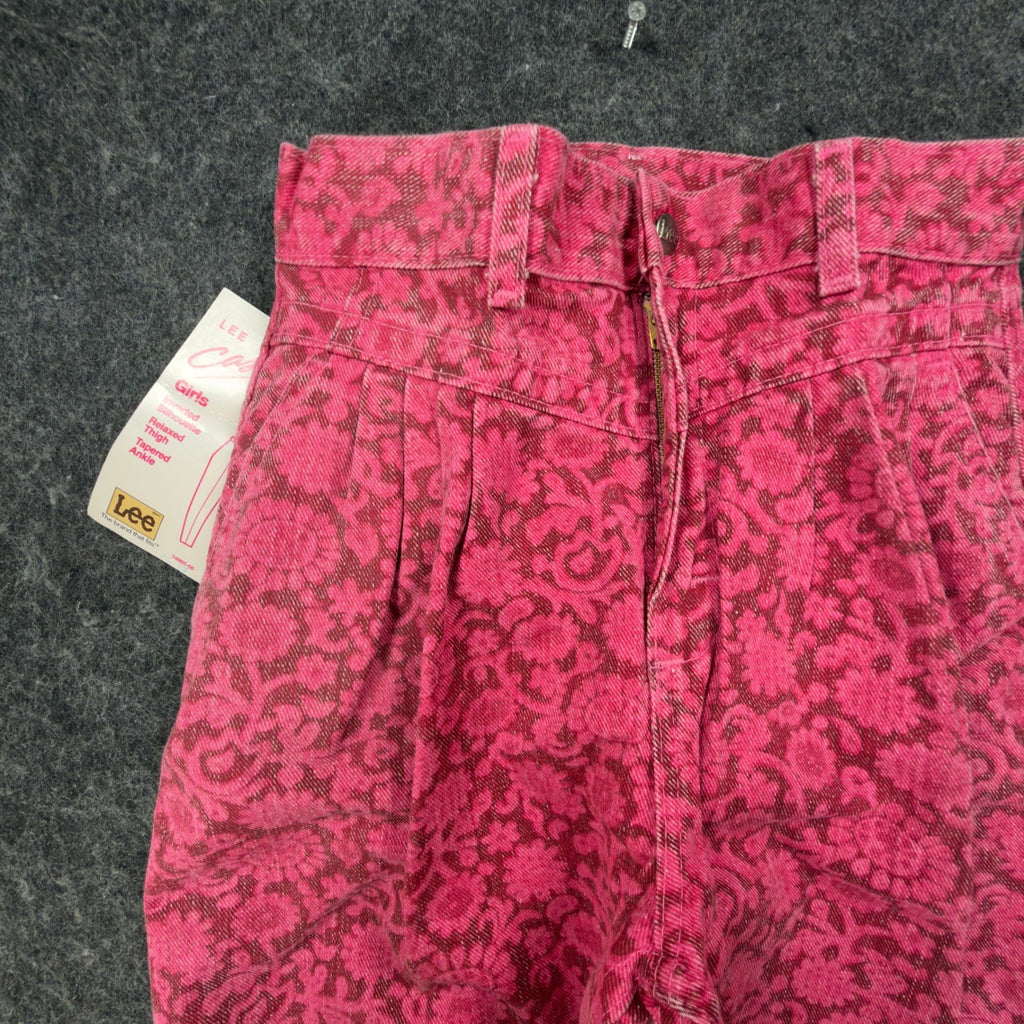 Lee Vintage 80s Floral Pants Girls 12 Magenta Pink Cotton High Waist NWT USA - take2supply
