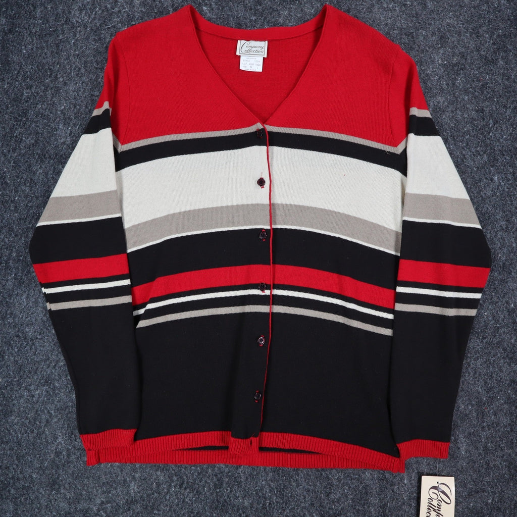 Company Collection Sweater Set Womens M Red Black Striped Cardigan Top USA NWT - take2supply