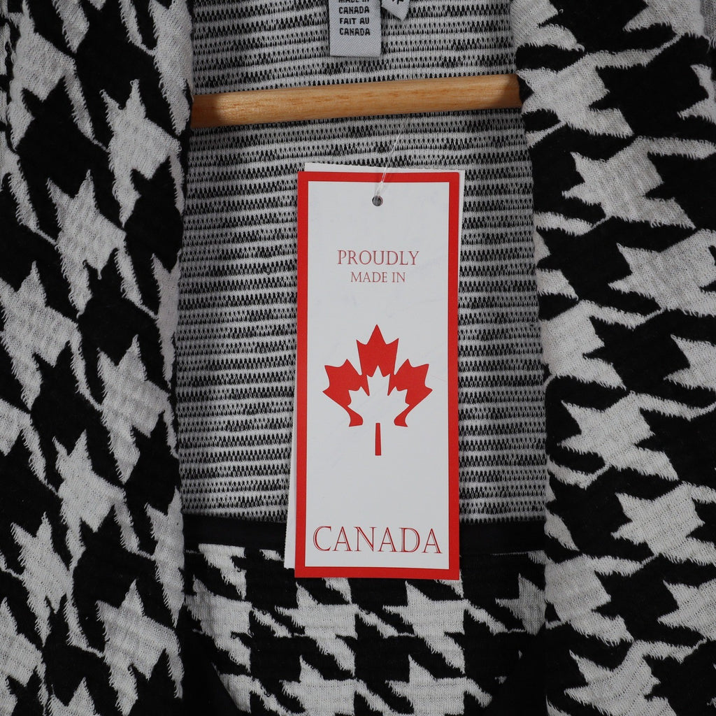 Lanalee Cardigan Women Small Black White Houndstooth Open Front Made in Canada - take2supply