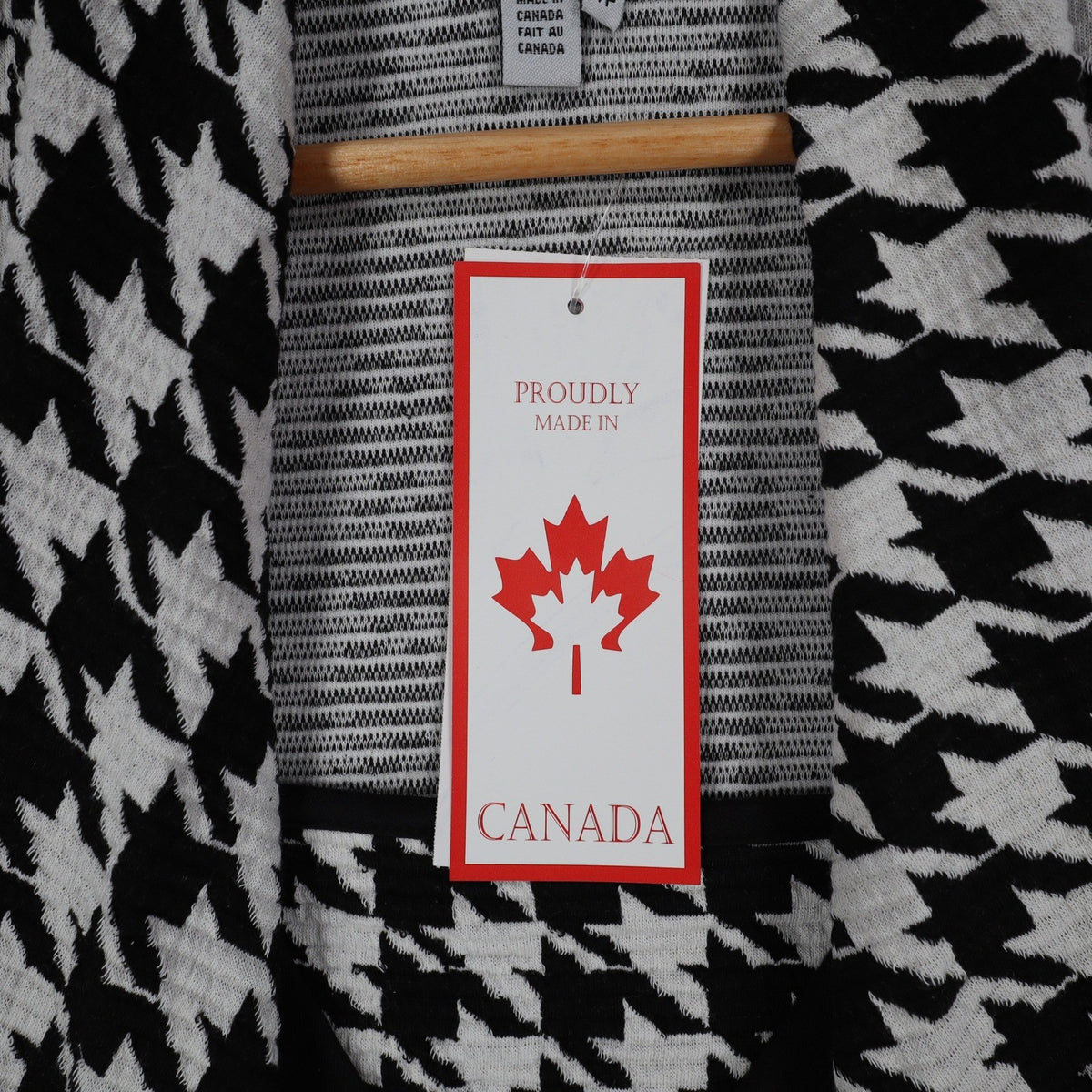 Lanalee Cardigan Women Small Black White Houndstooth Open Front Made in Canada - take2supply