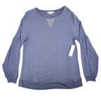 Erin London Top Womens Medium Blue Viscose Studded Puff Sleeve French Terry NWT - take2supply