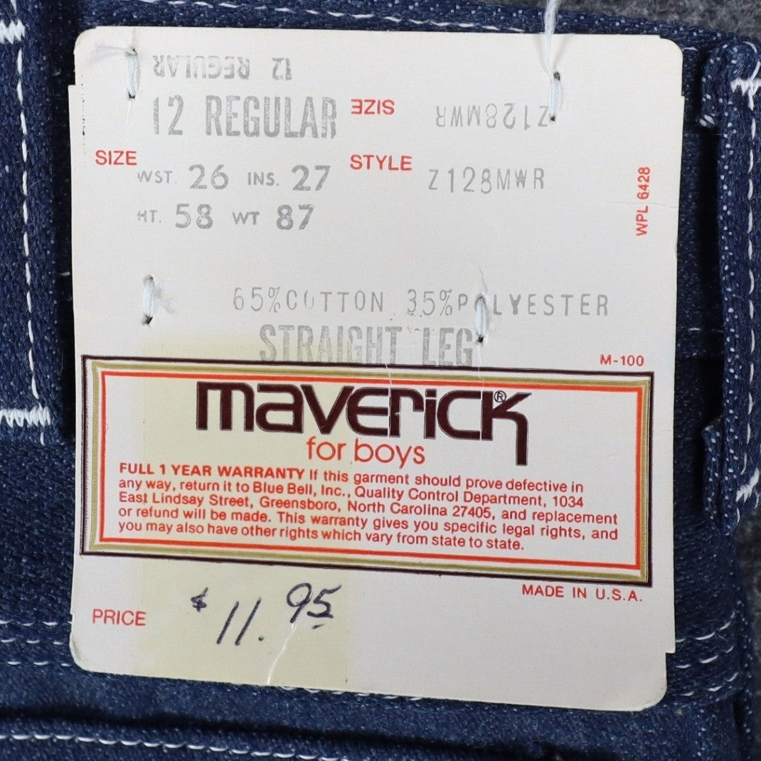 Maverick Straight Leg Jeans Boys 12 Regular Vintage 70s Blue Denim Deadstock USA - take2supply