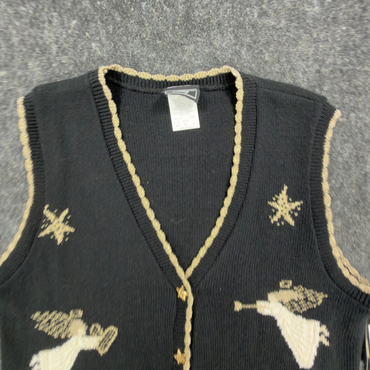 Southern Lady Vintage Angel Sweater Vest Womens M Black Metallic NWT Made in USA - take2supply