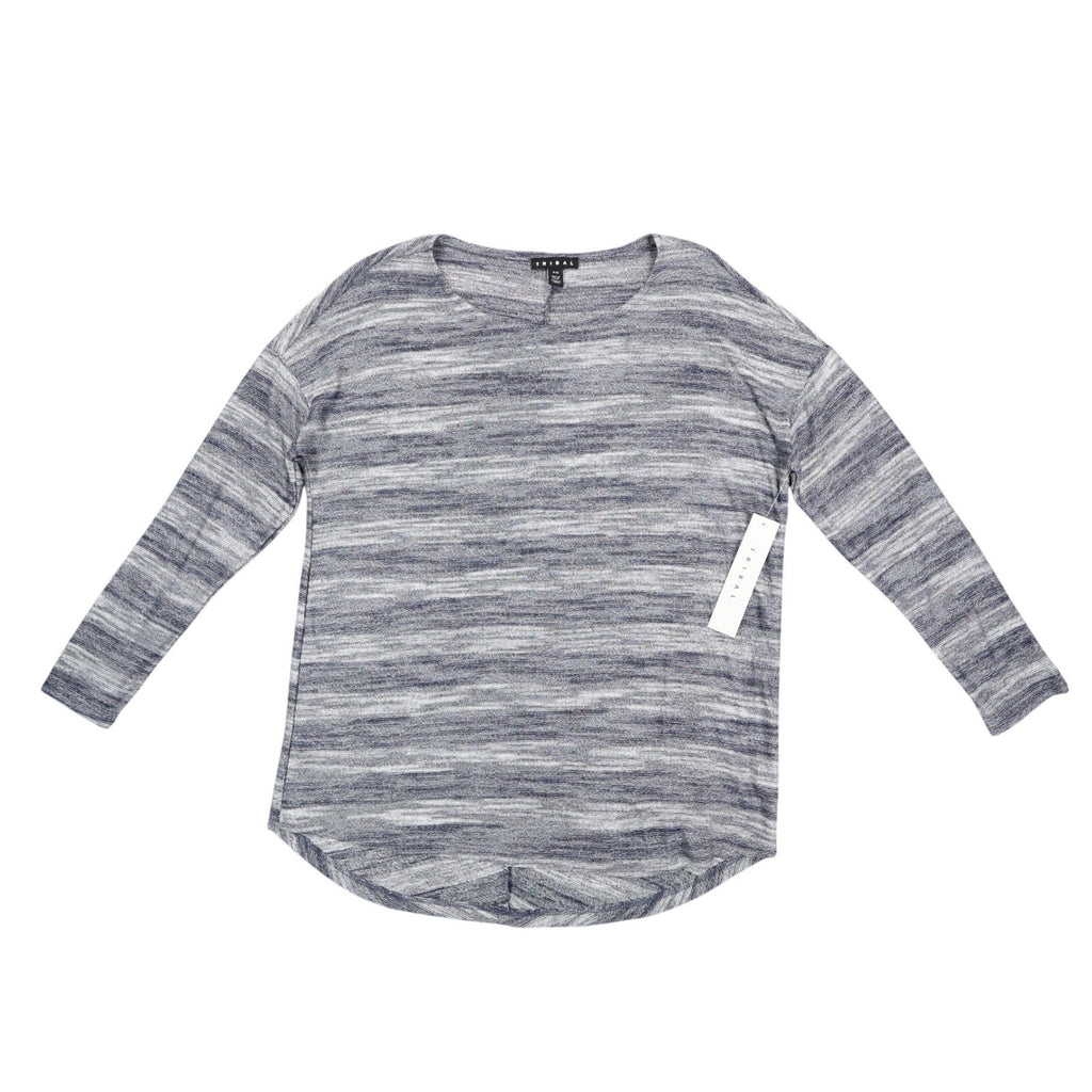 Tribal Top Womens Small New Ink Blue Space Dye Back Pleat Long Sleeve Knit C1101 - take2supply
