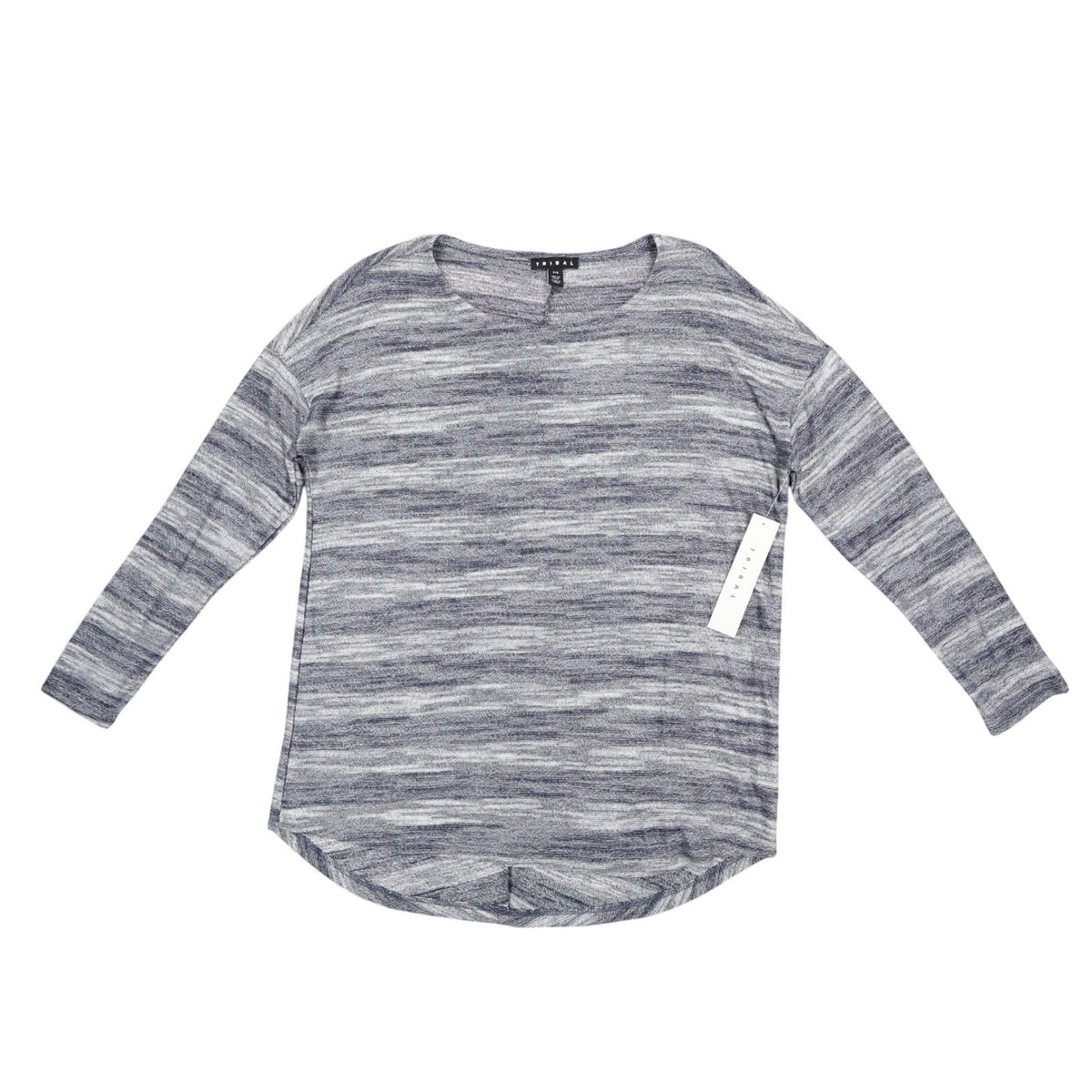 Tribal Top Womens Small New Ink Blue Space Dye Back Pleat Long Sleeve Knit C1101 - take2supply