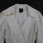 Takara Trench Coat Womens M White Belted Double Breasted Smocked NOS NWT - take2supply