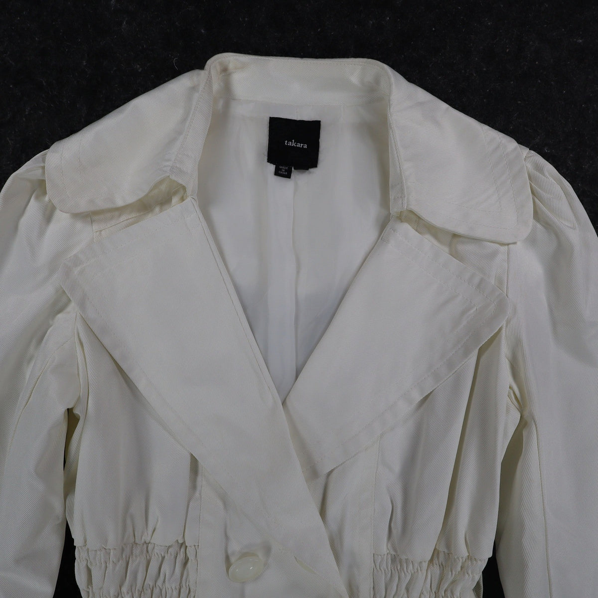 Takara Trench Coat Womens M White Belted Double Breasted Smocked NOS NWT - take2supply