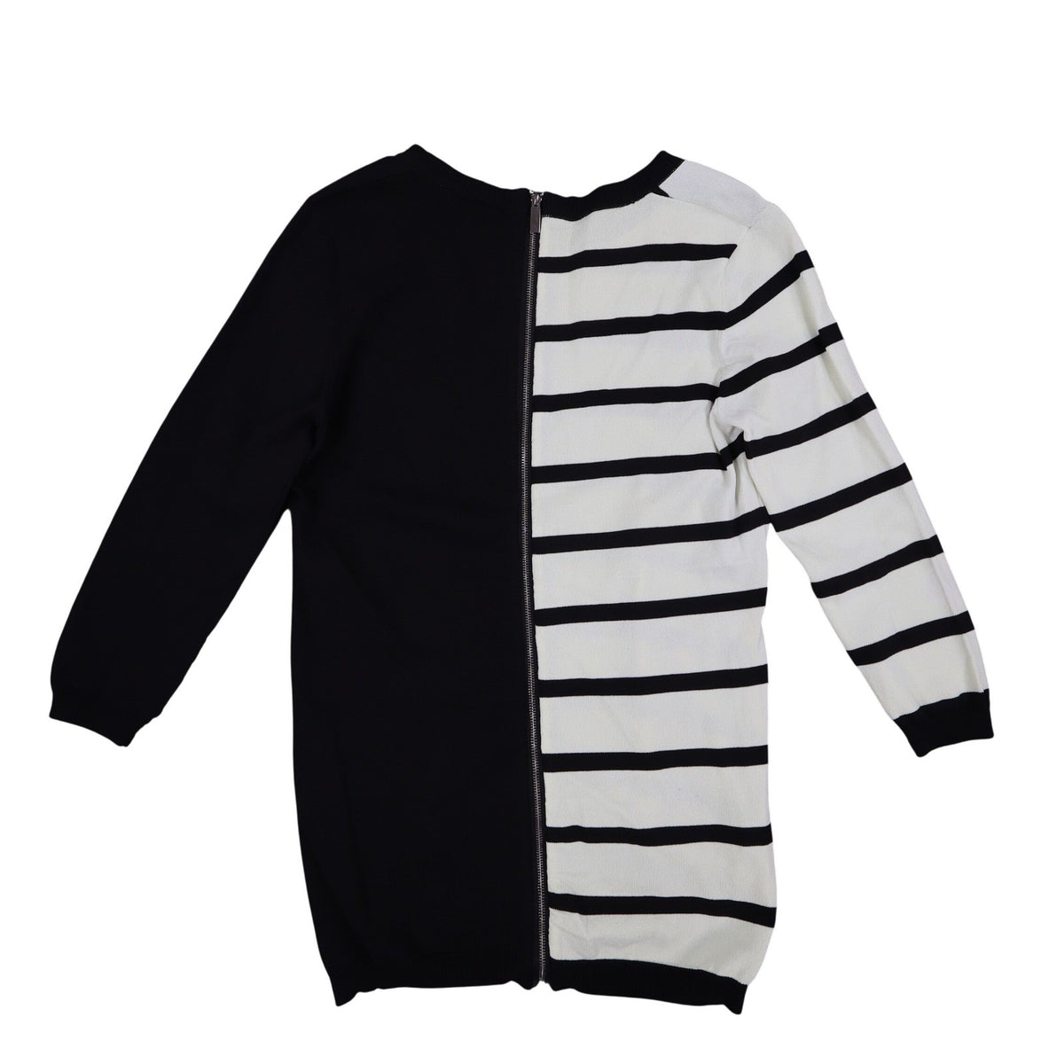 Lana Lee Tunic Sweater Womens Large Black White Striped Colorblock Zip Back New - take2supply