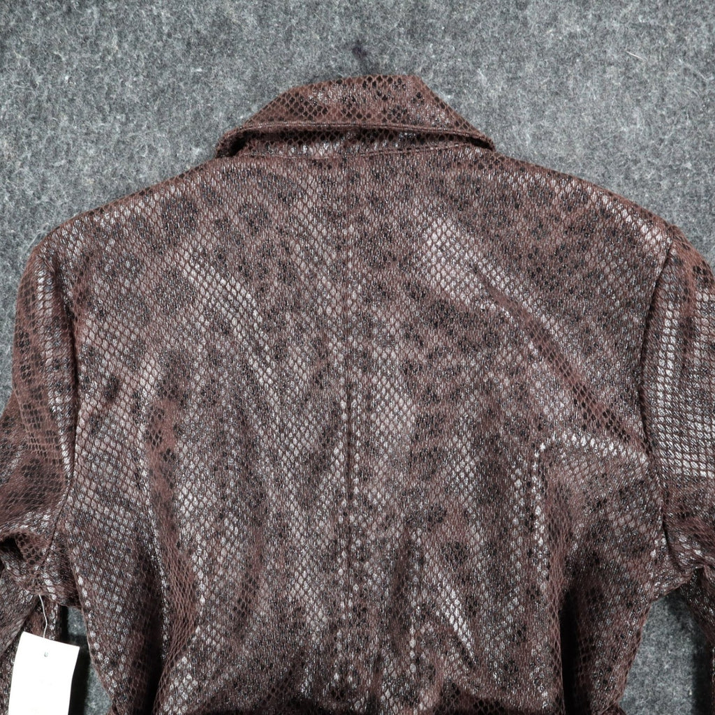 Erin London Snakeskin Print Belted Jacket Womens Size M Brown Faux Leather Zip - take2supply