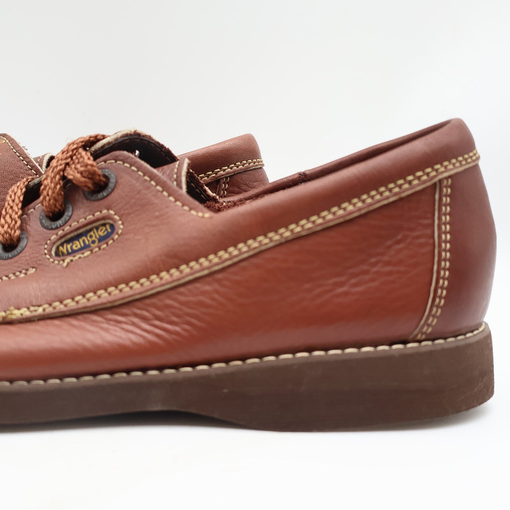 Wrangler Boat Shoes Mens 7.5M Vintage Brown Leather Moc Toe New In Box - take2supply