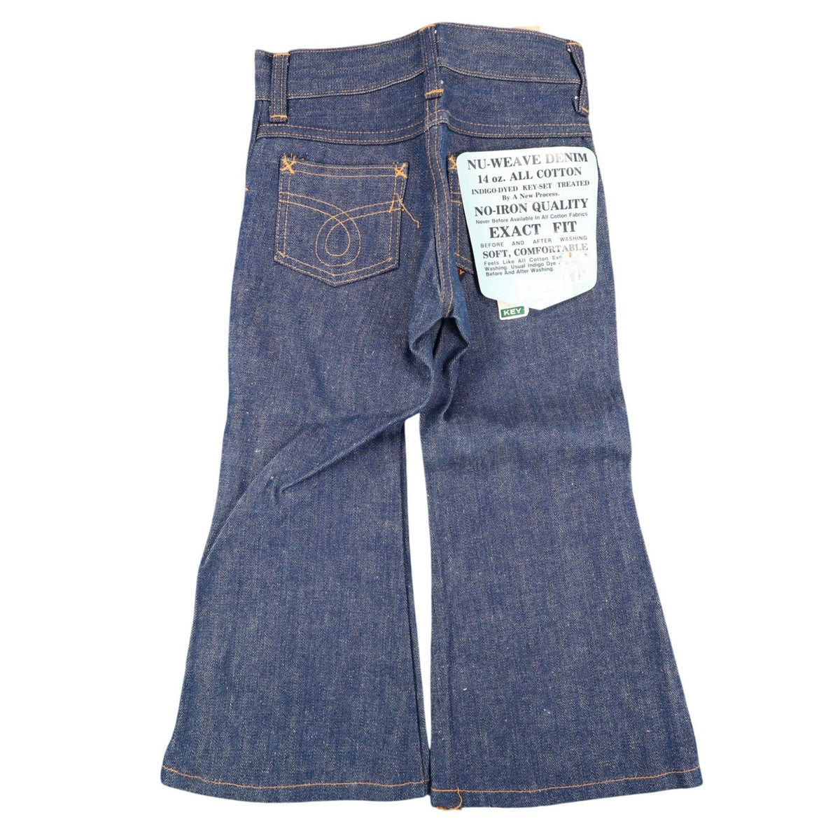 Key Vintage 70s Bell Bottom Jeans Kids 5 Reg Indigo Nu-Weave Denim Deadstock NOS - take2supply