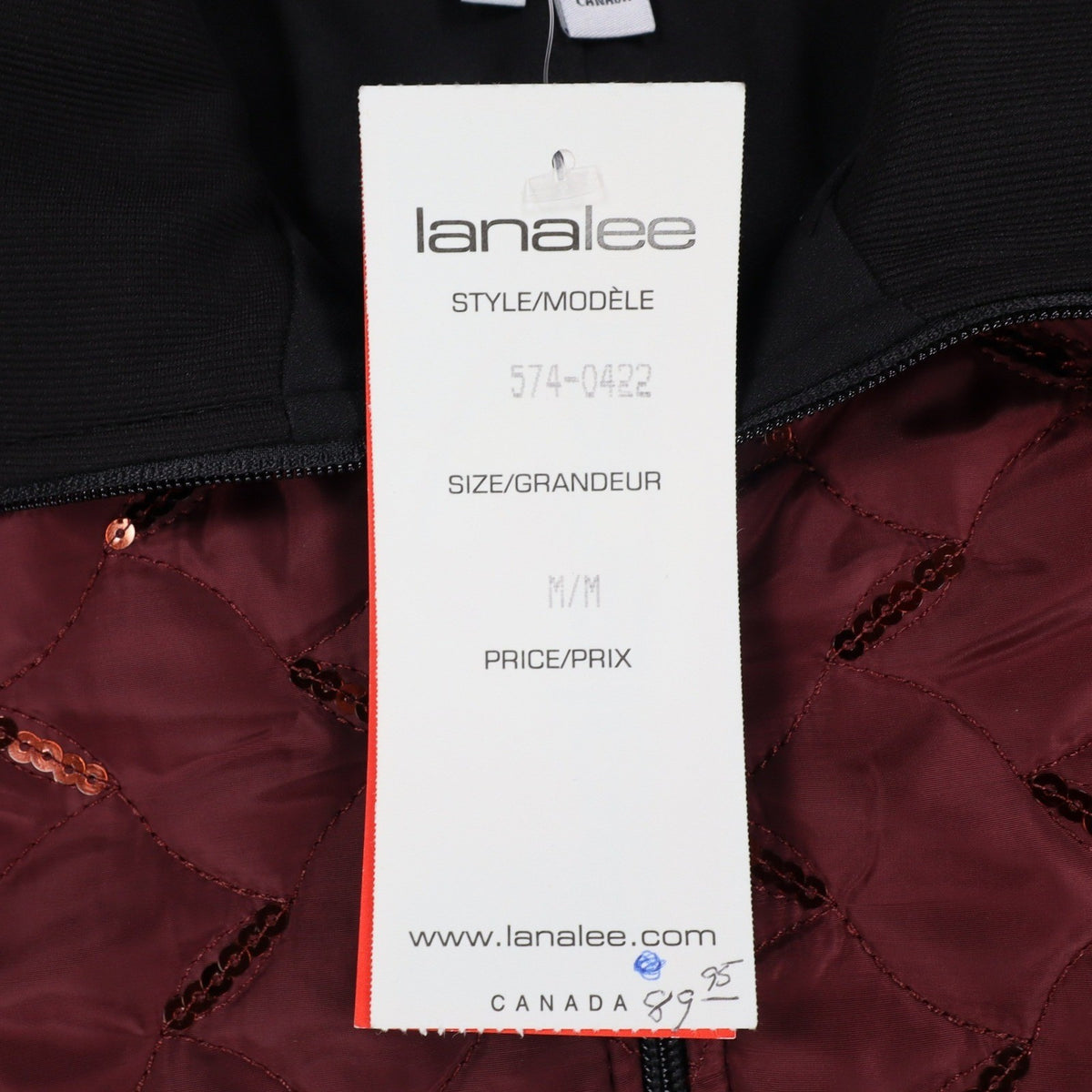Lanalee Quilted Sequin Jacket Womens Size M Burgundy Black Zip Up Made In Canada - take2supply