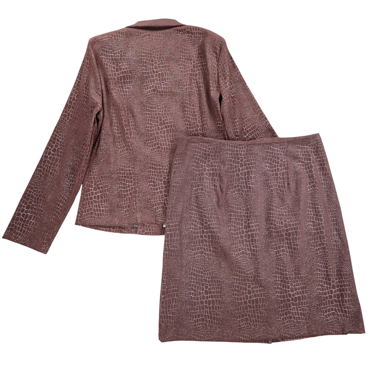 AGB Byer California Skirt Suit Set 12 Brown Crocodile Embossed Zip Jacket Skirt - take2supply