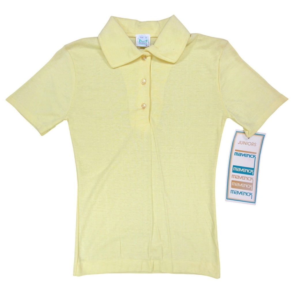 Maverick Vintage 70s Polo Shirt Juniors Small Yellow Cotton Blend NWT Deadstock - take2supply