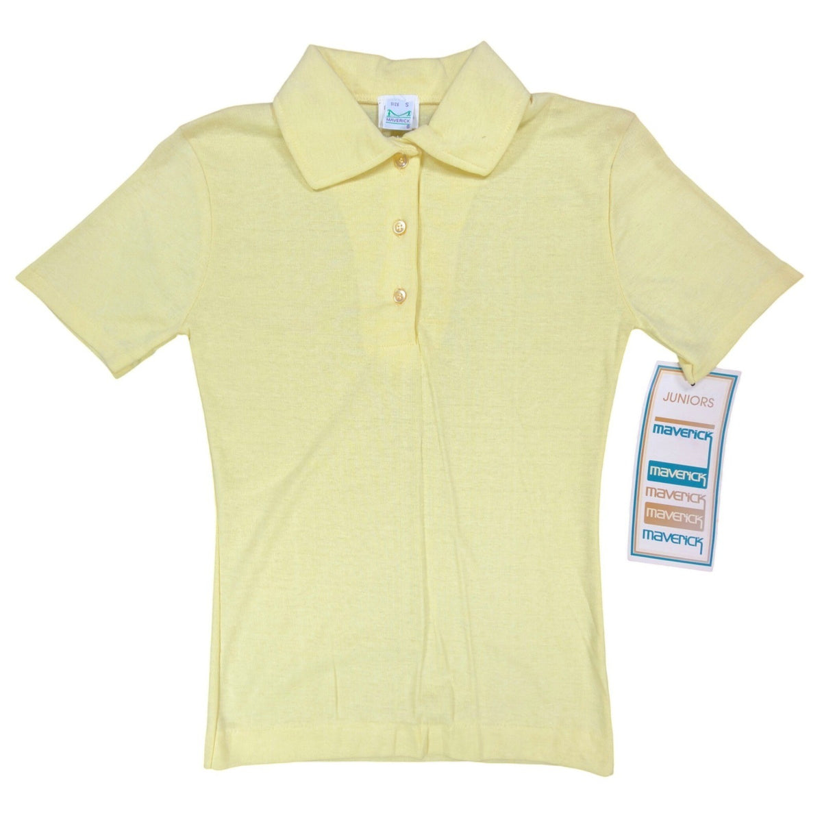 Maverick Vintage 70s Polo Shirt Juniors Small Yellow Cotton Blend NWT Deadstock - take2supply
