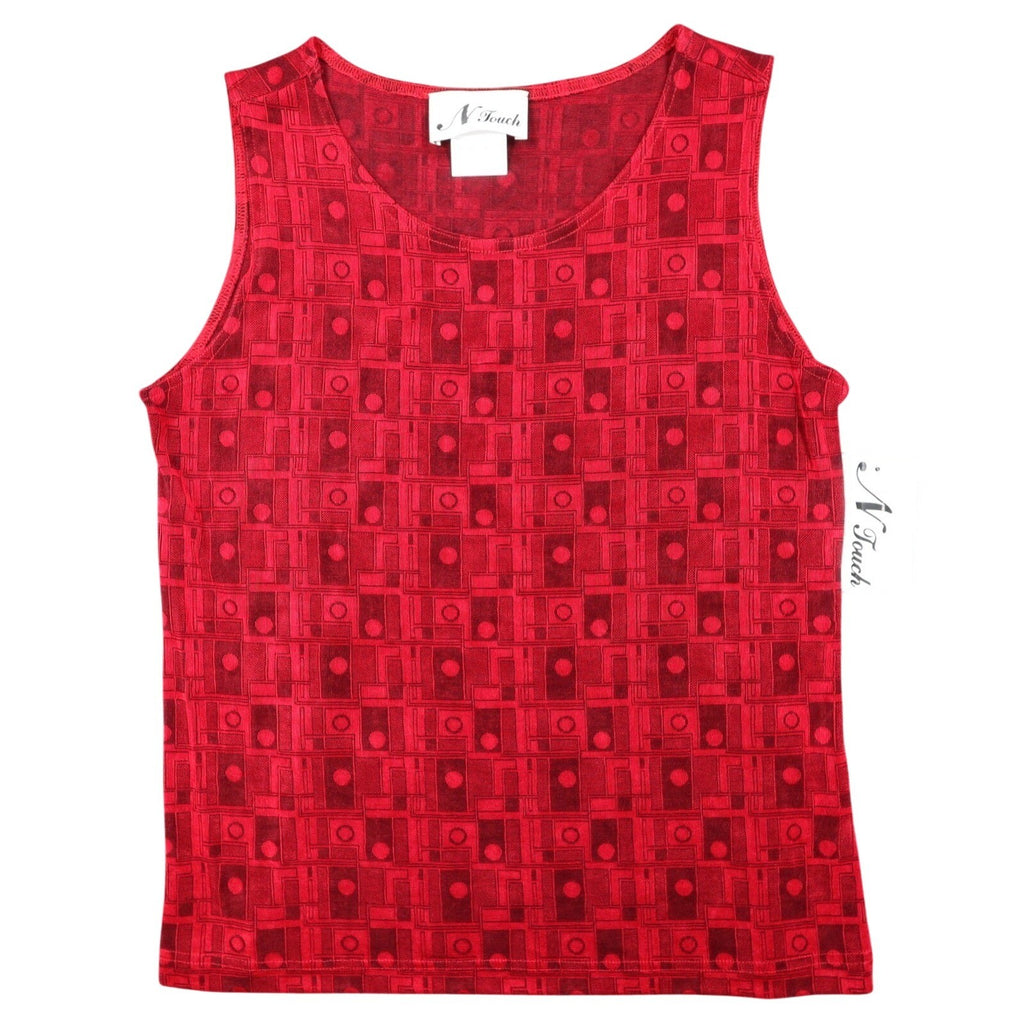 N Touch Tank Top Womens Size M Red Black Geometric Sleeveless Textured Knit NWT - take2supply