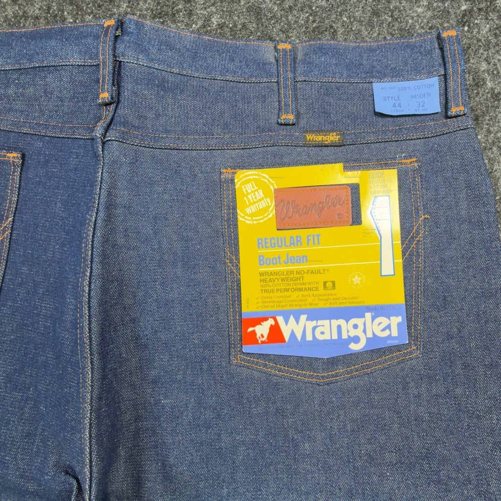 Wrangler Vintage 80s Bootcut Jeans Mens 44x32 Blue Cotton USA Made NOS NWT - take2supply