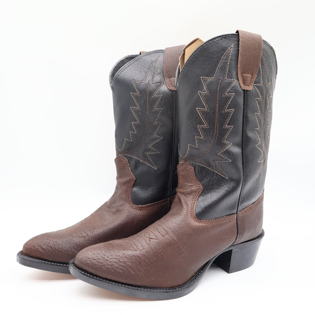 Wrangler Vintage Western Boots Youth 4.5 D Old Brown Leather Black NWT USA Made - take2supply